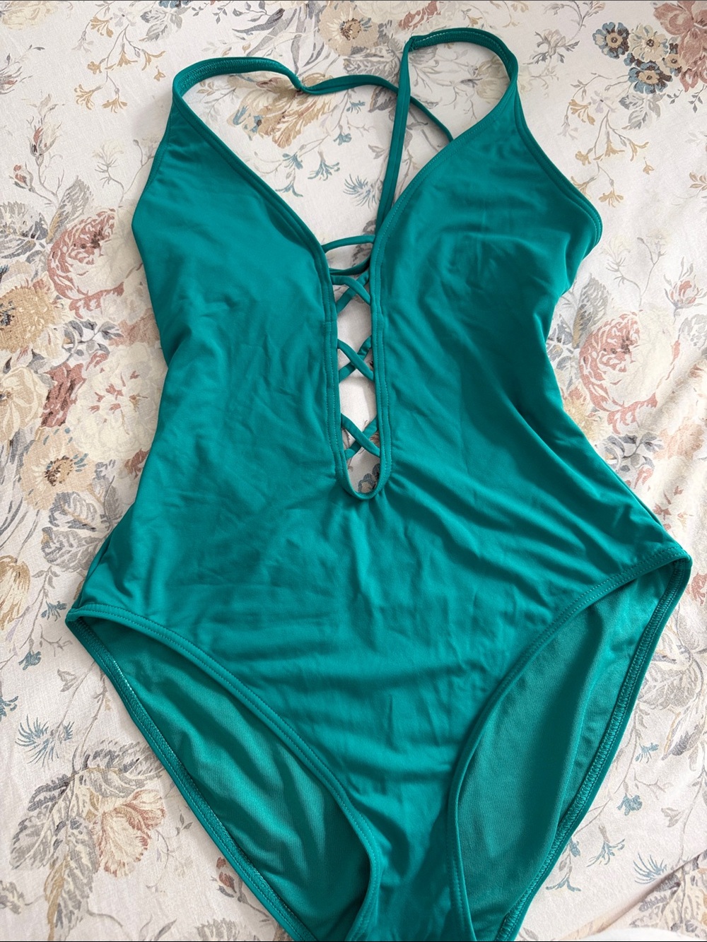 Vince Camuto Teal Lace-Up One-Piece Swimsuit